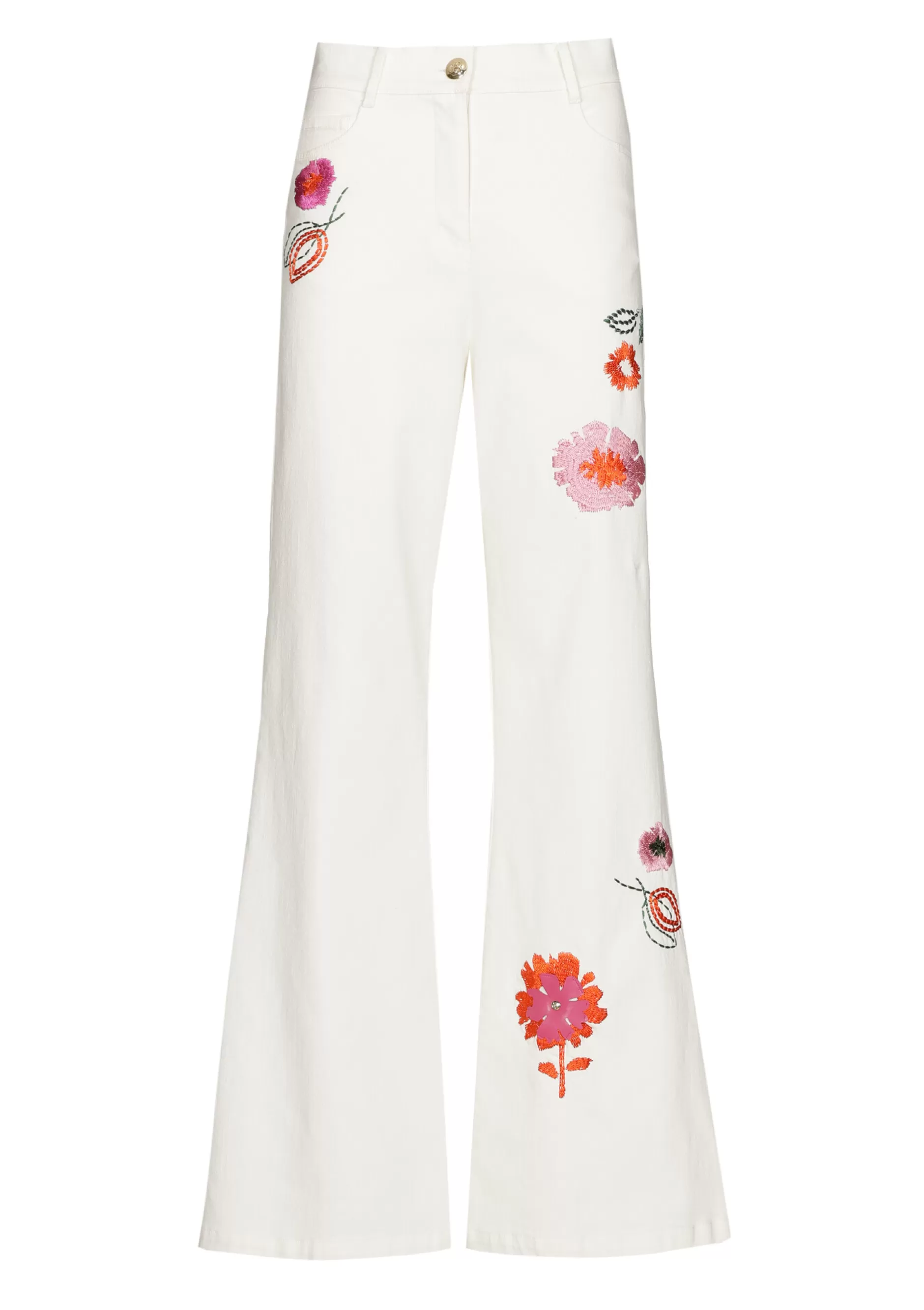 Caroline Biss 1509-69 / Comfortabele Jeans Met Broderie, Flared Leg, Normal Waist*Vrouwen Broeken