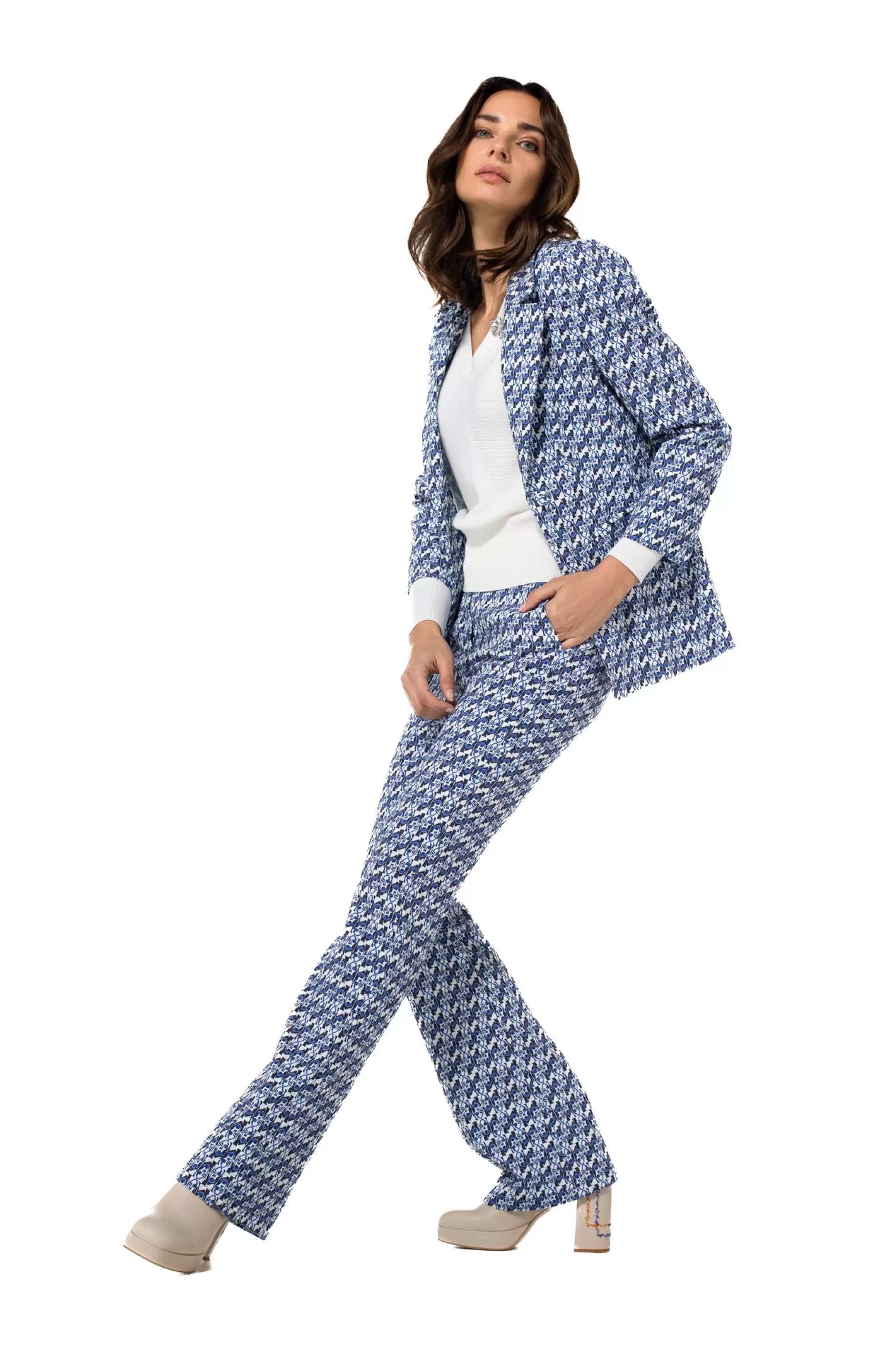 Caroline Biss 1550-29 / Comfortabele Broek, Bootcut, Normal Waist, Pop-Art Print*Vrouwen Broeken