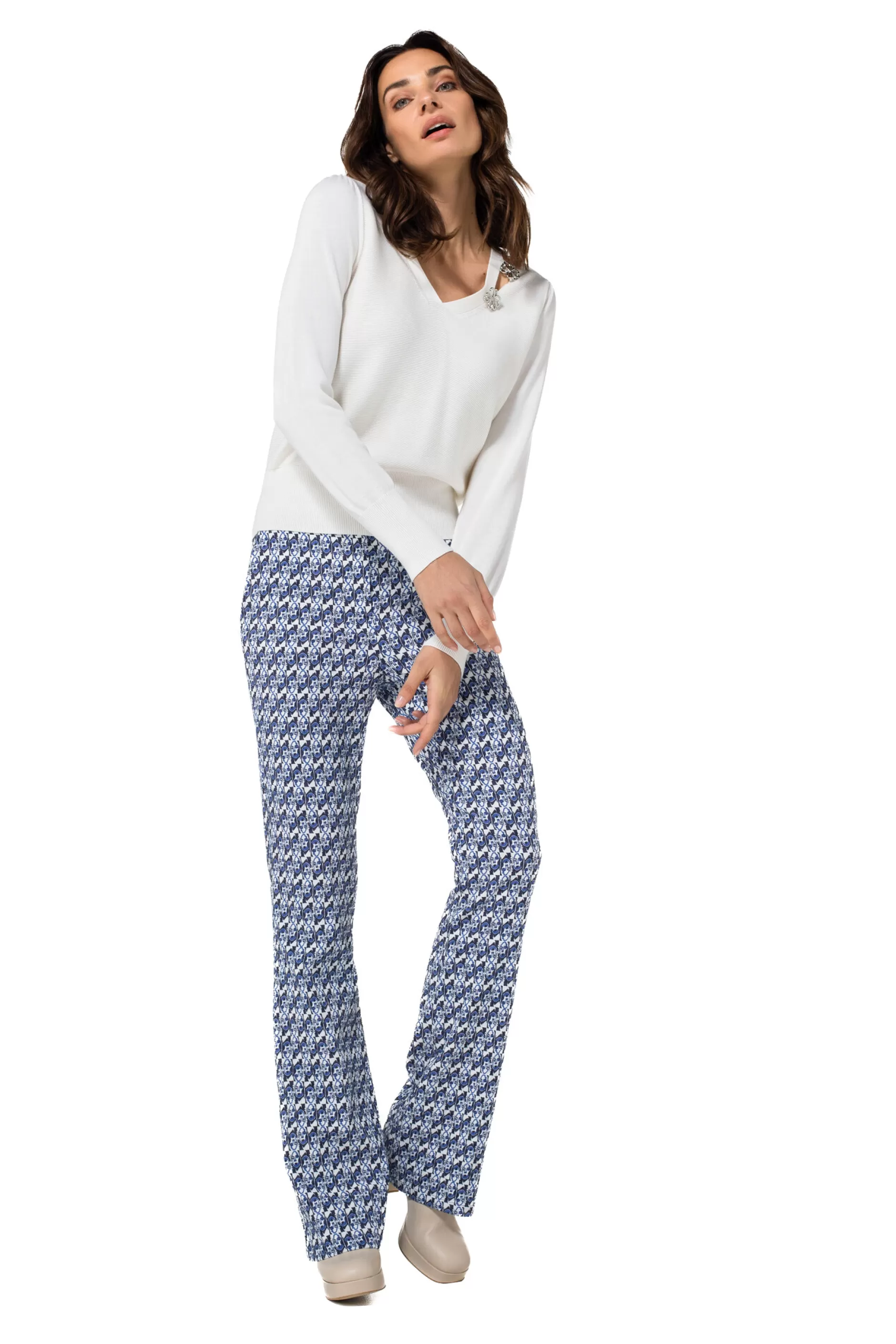 Caroline Biss 1550-29 / Comfortabele Broek, Bootcut, Normal Waist, Pop-Art Print*Vrouwen Broeken