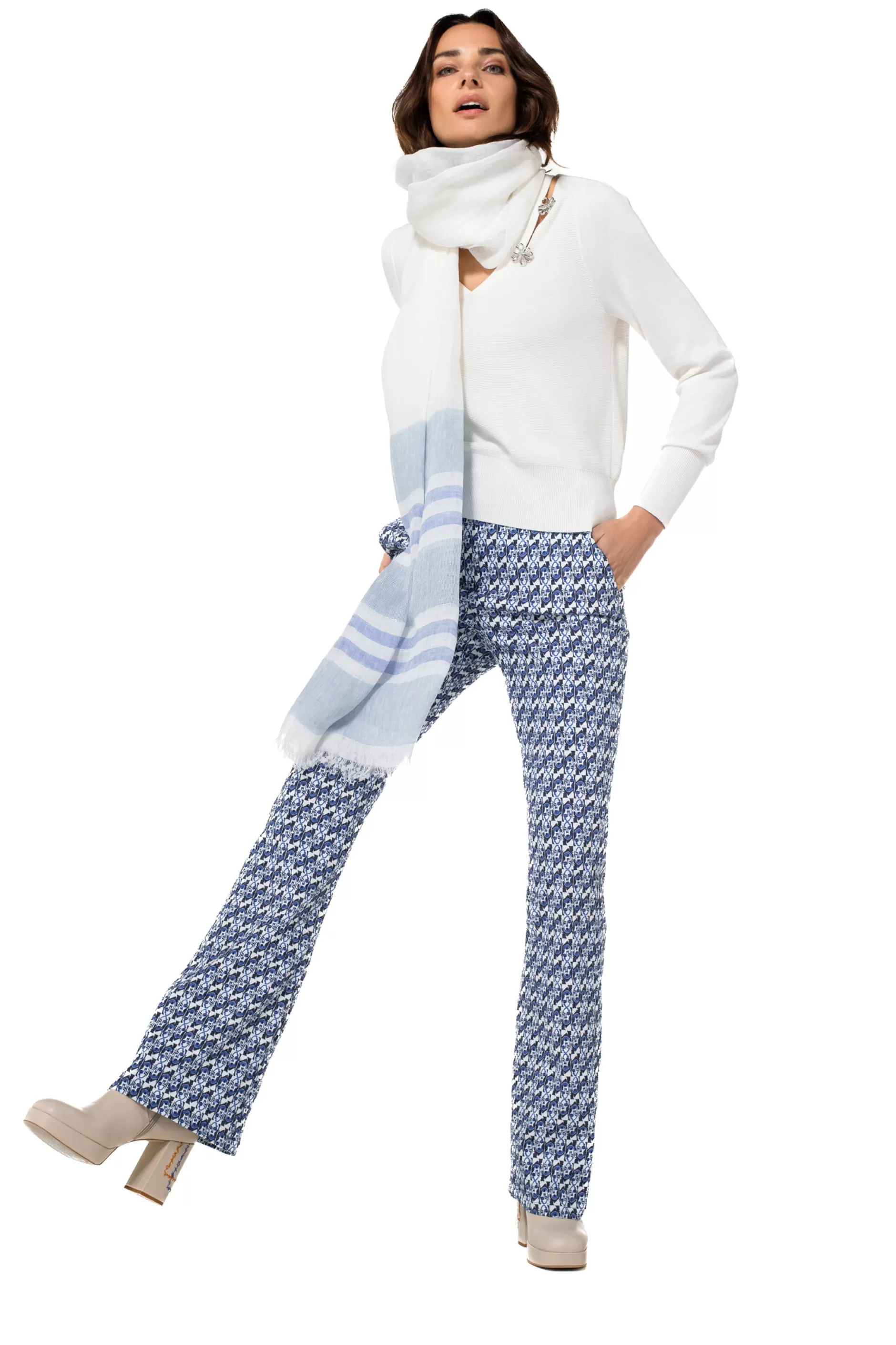Caroline Biss 1550-29 / Comfortabele Broek, Bootcut, Normal Waist, Pop-Art Print*Vrouwen Broeken