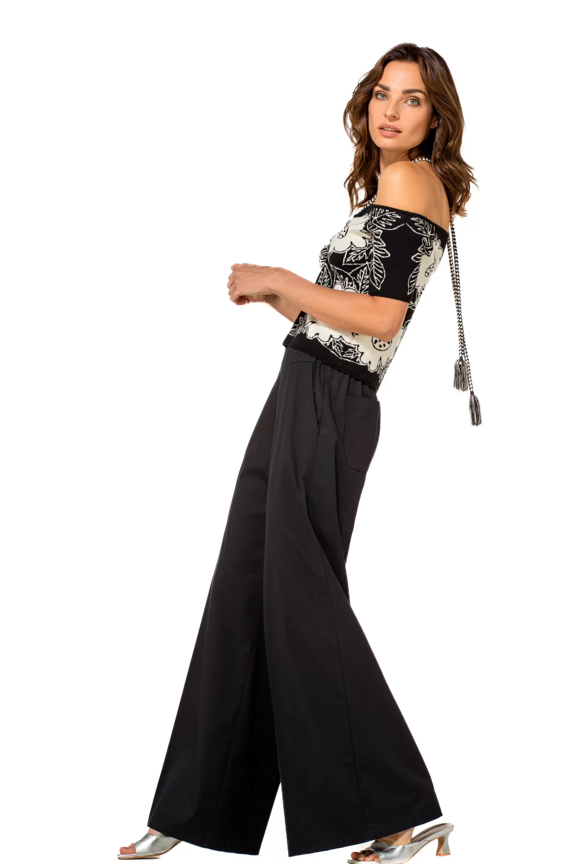 Caroline Biss 1569-10 / Comfortabele Wijde Broek In Katoen, Normal Waist*Vrouwen Broeken