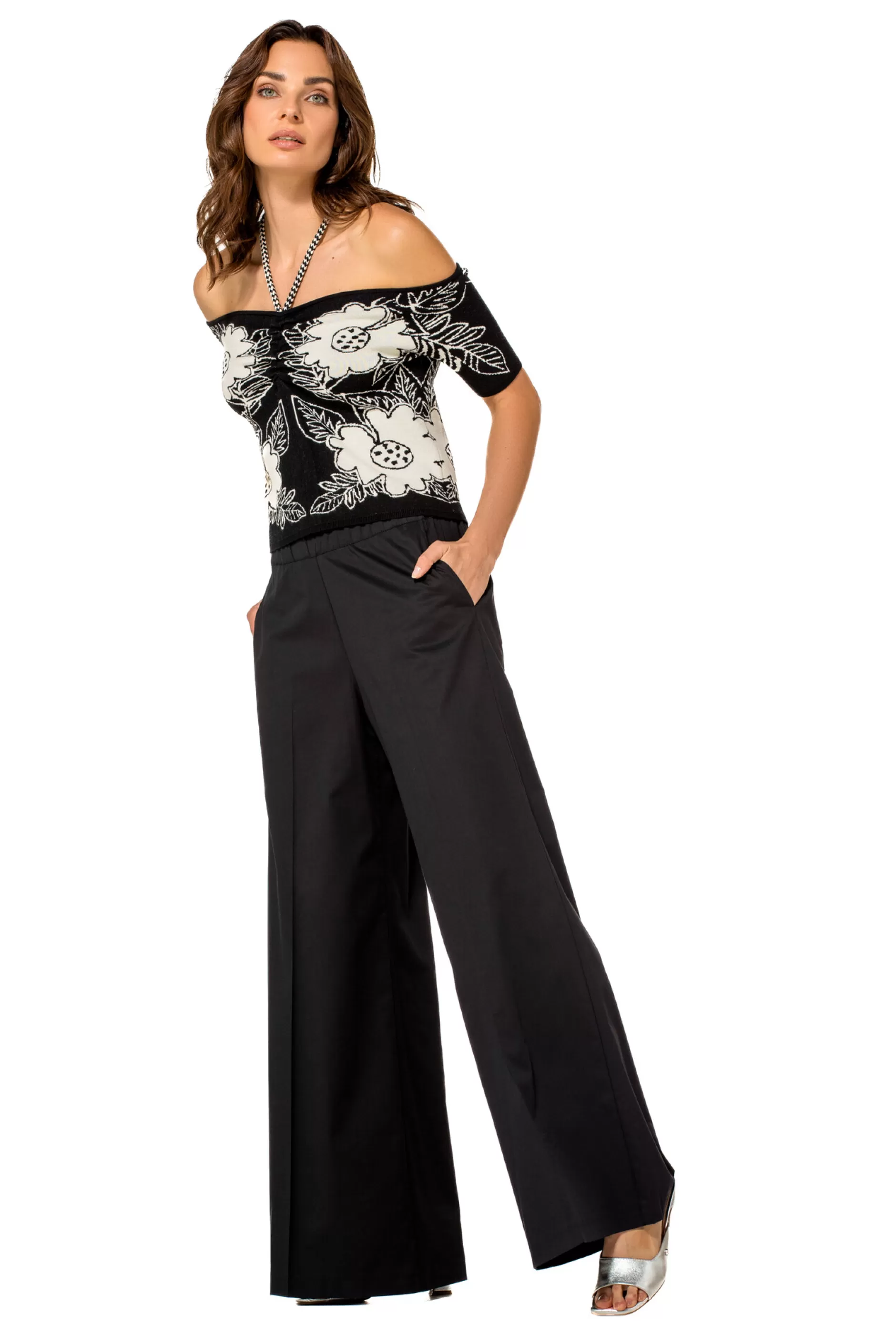 Caroline Biss 1569-10 / Comfortabele Wijde Broek In Katoen, Normal Waist*Vrouwen Broeken