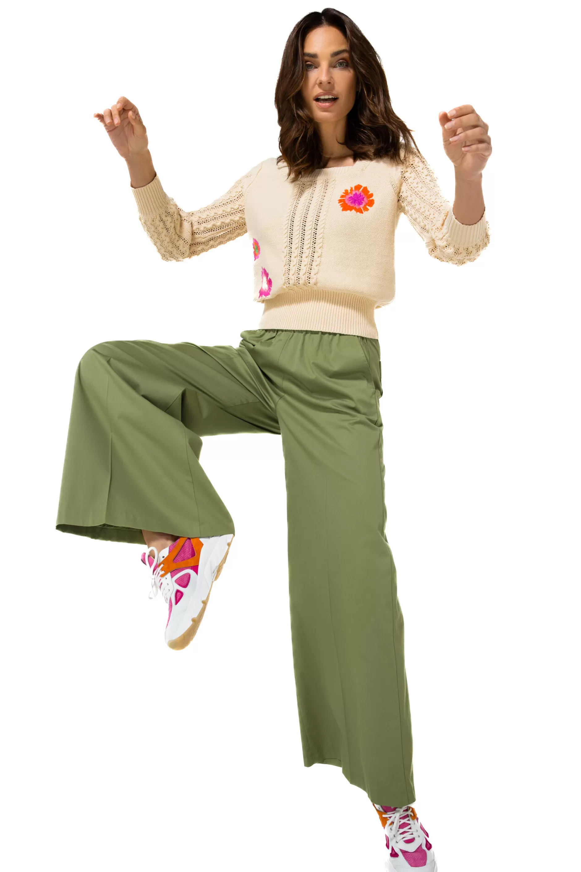 Caroline Biss 1569-60 / Comfortabele Wijde Broek In Katoen, Normal Waist*Vrouwen Broeken