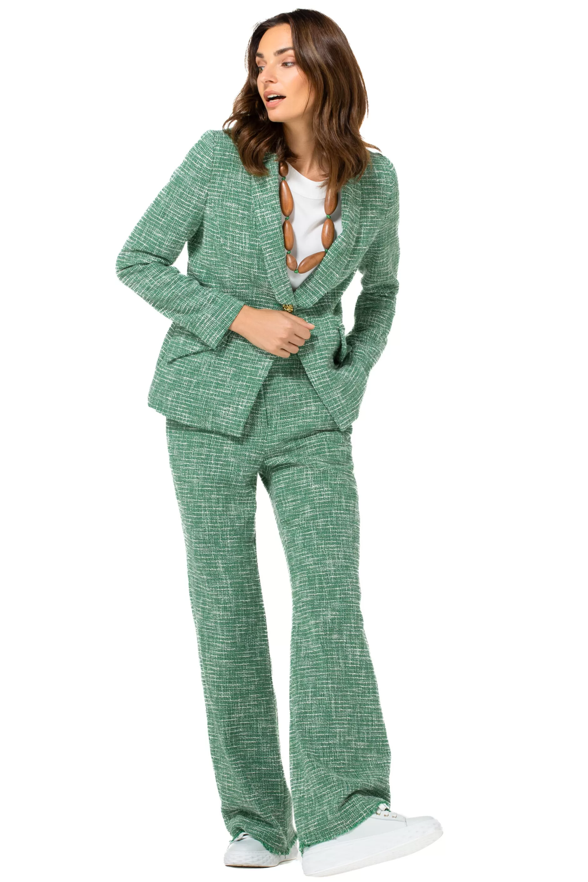 Caroline Biss 1588-62 / Broek In Fijne Bouclette, Wijd Been, Normal Waist*Vrouwen Broeken