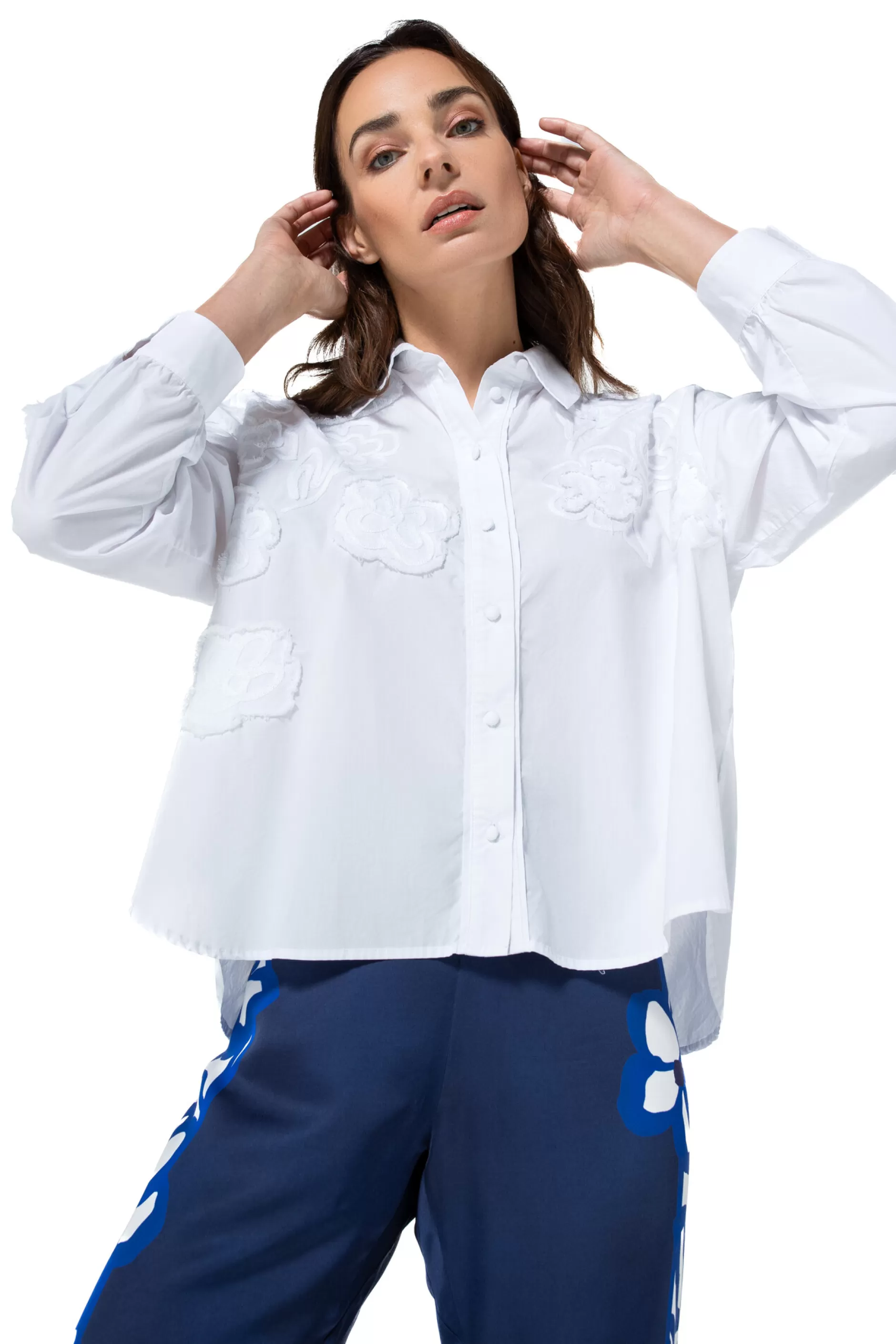 Caroline Biss 1608-90 / Korte Oversized Katoenen Bloes Met Broderie*Vrouwen Tops